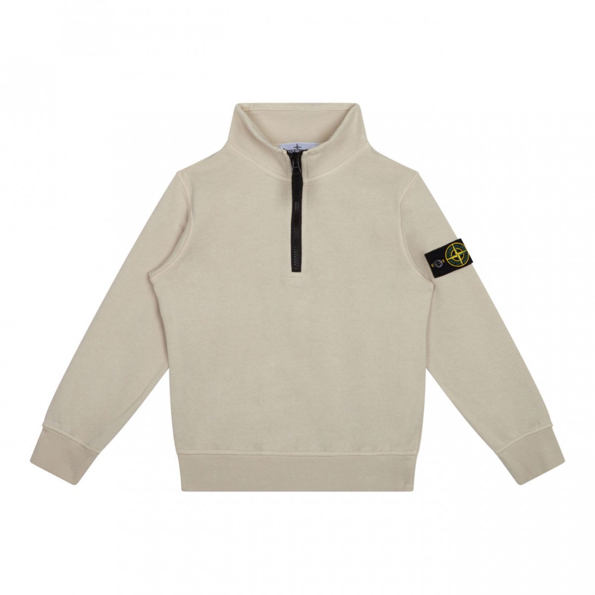 Stone Island Beige Compass Badge Zip Collar Sweatshirt