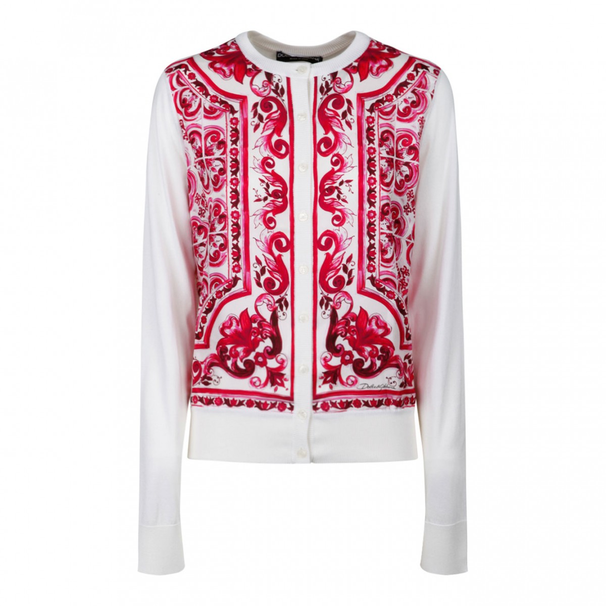 Fucsia Maiolica Print Silk And Twill Cardigan.