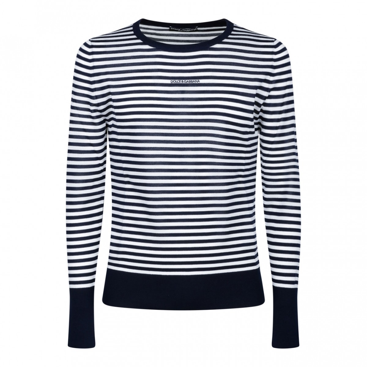 Dolce & Gabbana Blue and White Boat Neck Sweater