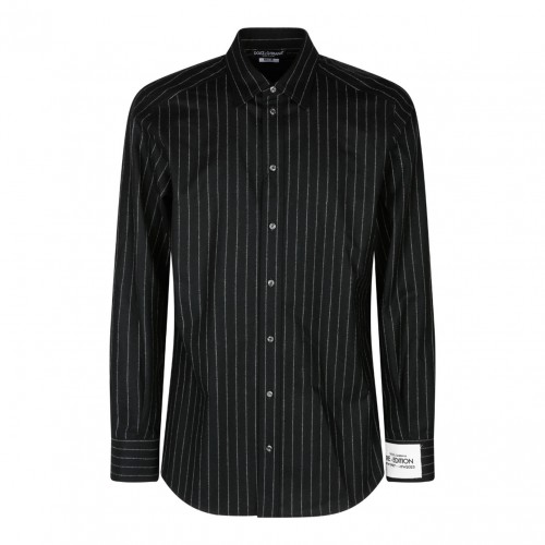 Black Virgin Wool Striped...