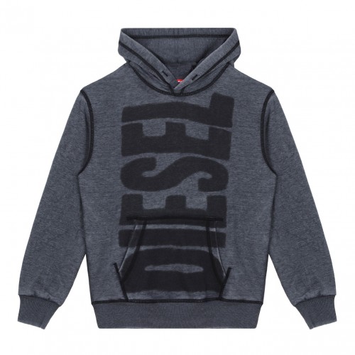 Grey Logo Print Hoodie