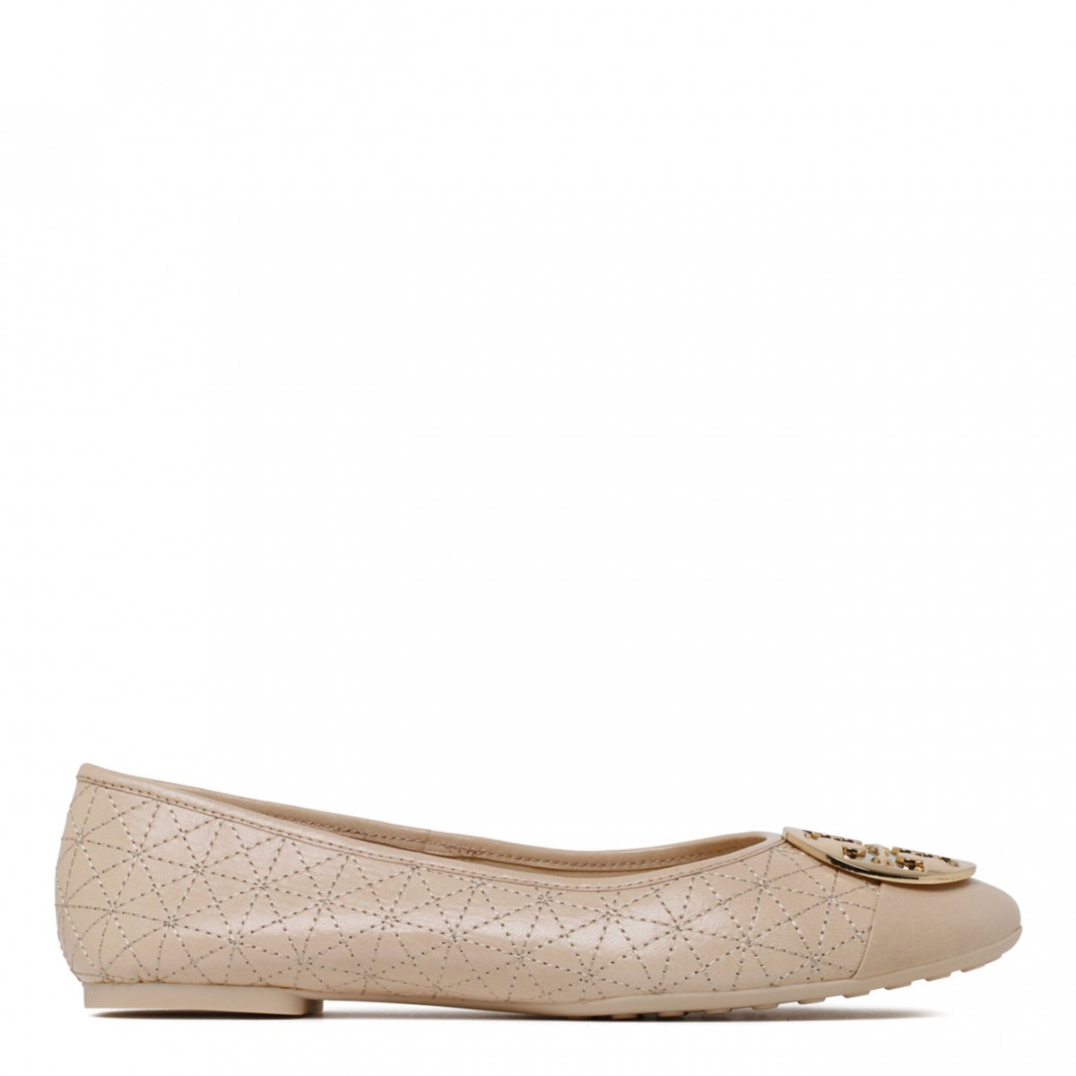 Beige Calf Leather Ballerina Shoes