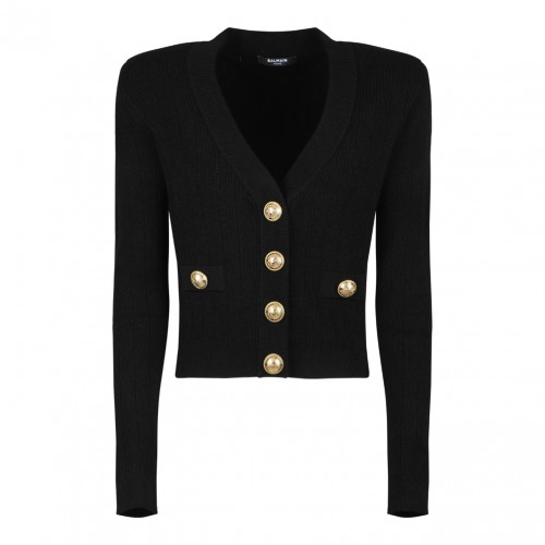 Black Pointelle Knit Cardigan