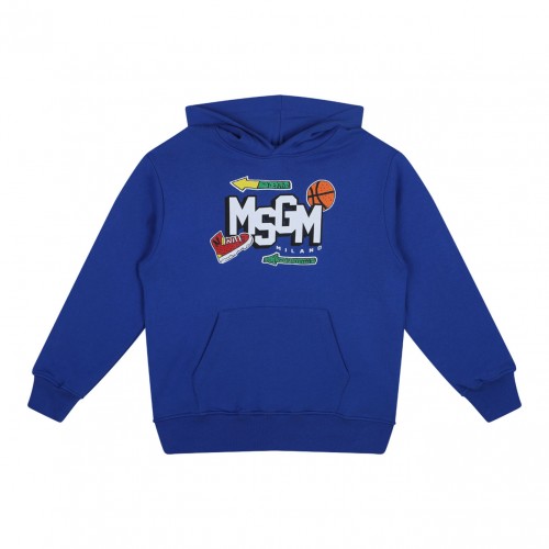 Blue Logo Print Hoodie