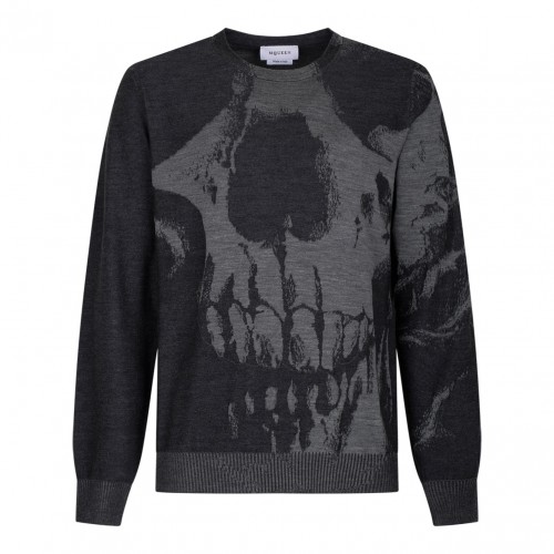 Grey Skull Intarsia Sweater