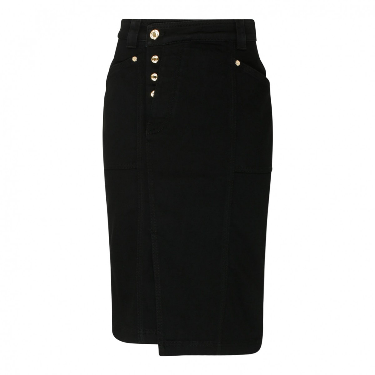 Tom Ford Black Cotton Blend Asymmetric Pencil Skirt.