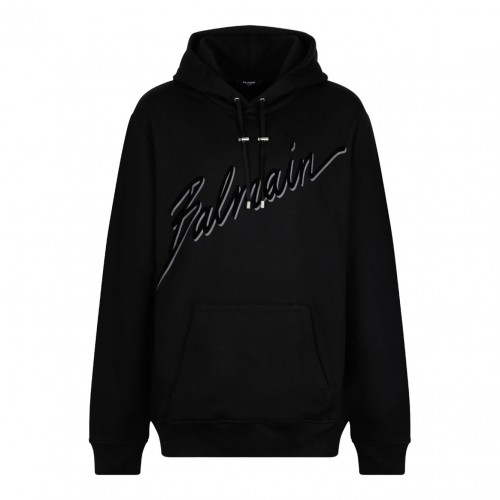 Black Flocked Logo Hoodie