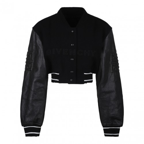 Black Cropped Bomber Jacket