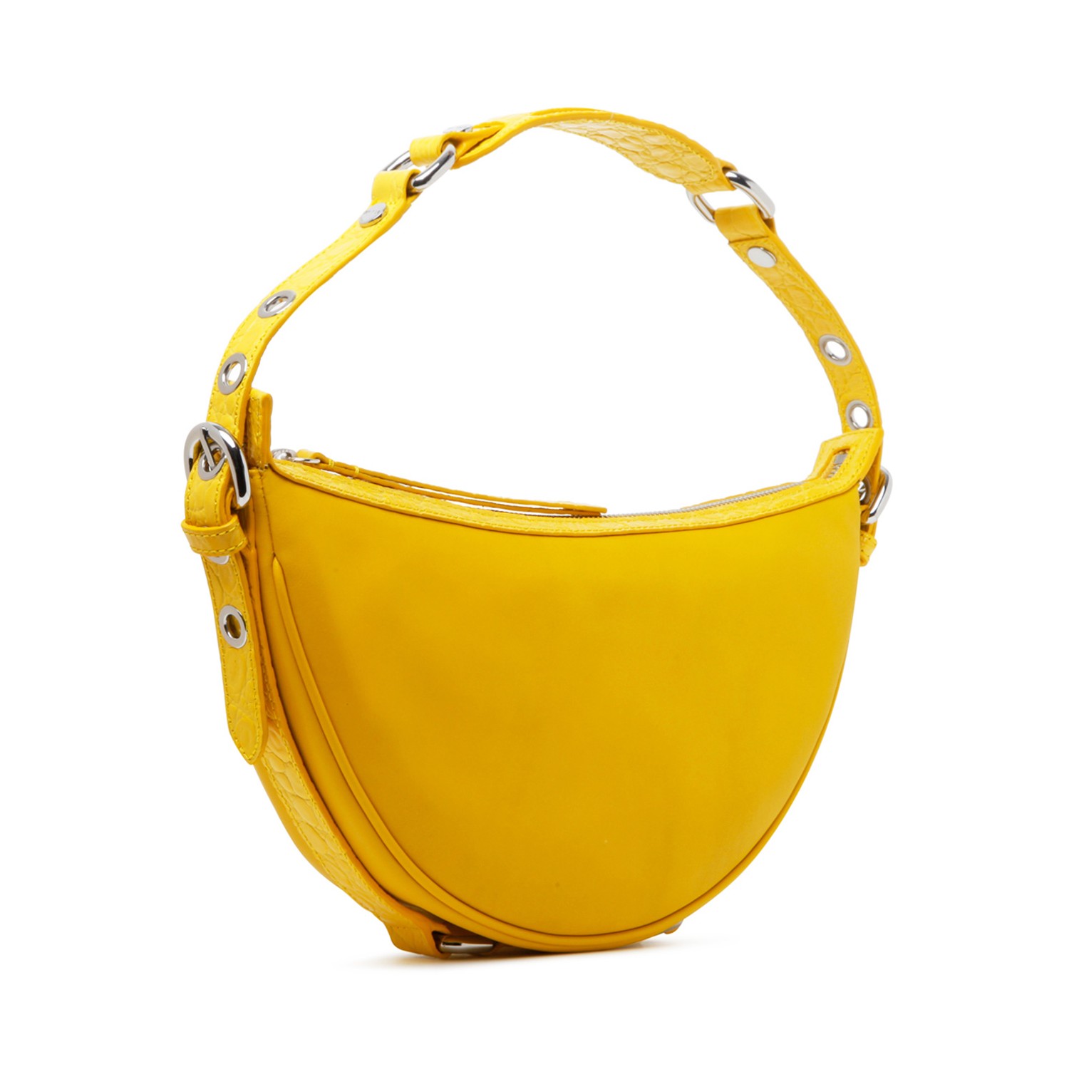 Yellow Calf Leather Gib Crocodile Embossed Shoulder Bag COLOGNESE