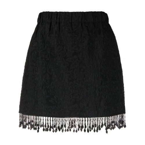 Black Fringed Jacquard Skirt