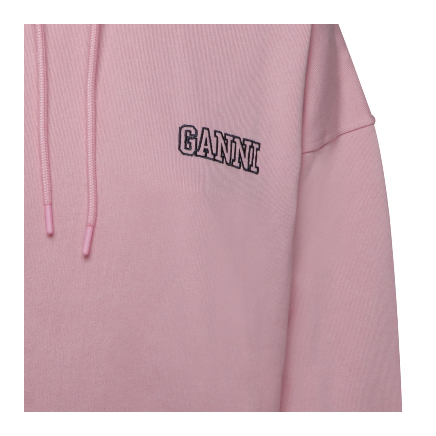 pink organic recycled polyester and cotton Ganni black logo hoodie GANNI  T2923 465 - Nida