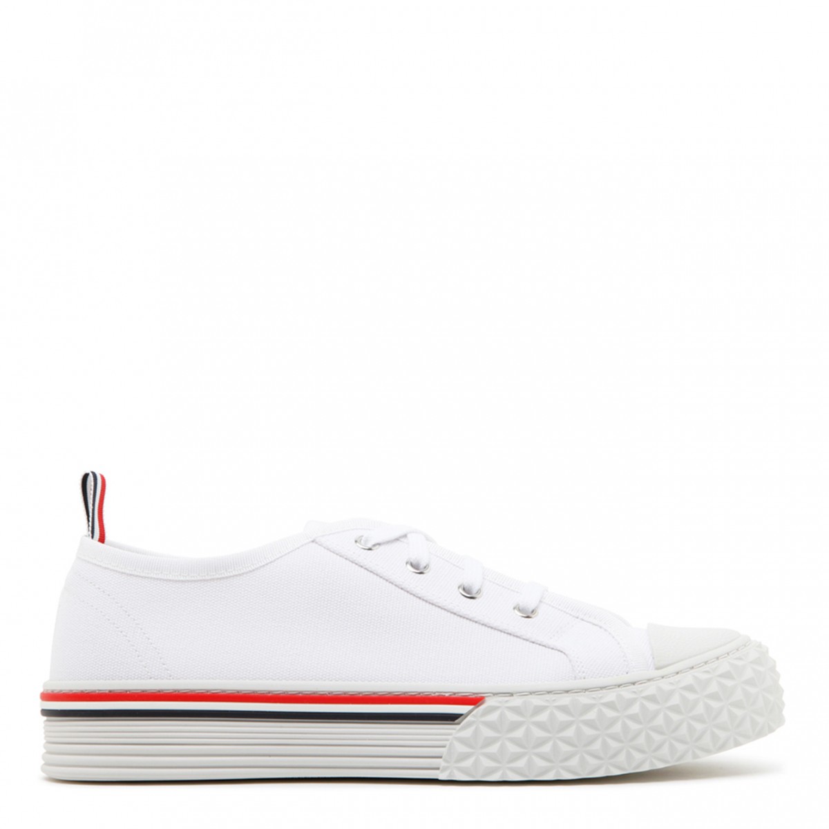 White Cotton Stripe Trim Sneakers