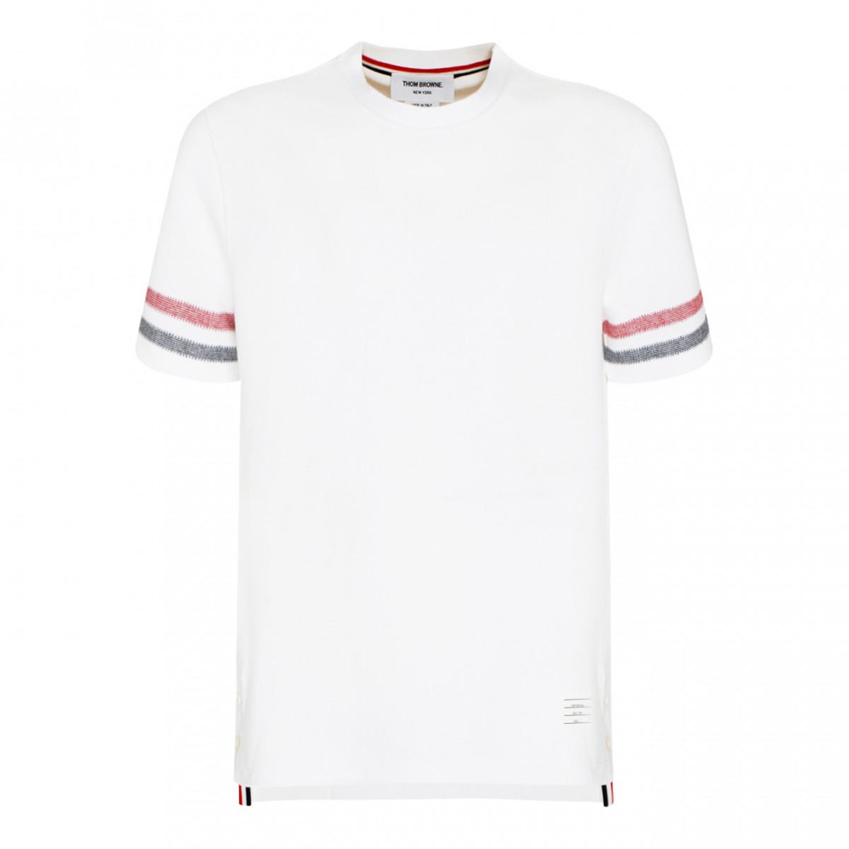 White Cotton Tri Colour Striped Knit T-Shirt