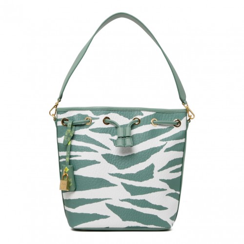 Light Green and White Calf Leather Animal Print Bucket Bag