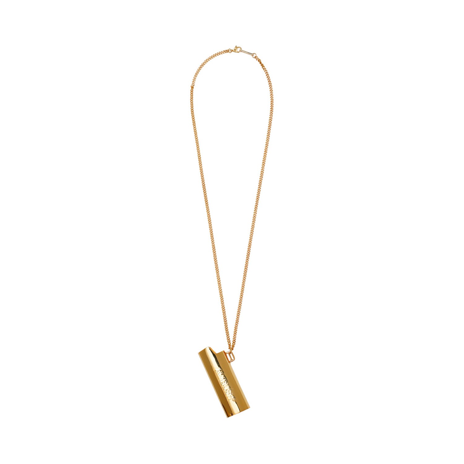 Ambush Gold Tone Logo Lighter Case Brass Necklace