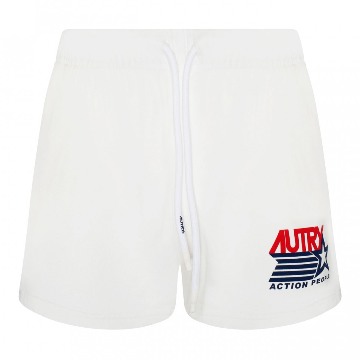 White Cotton Logo Print Drawstring Shorts