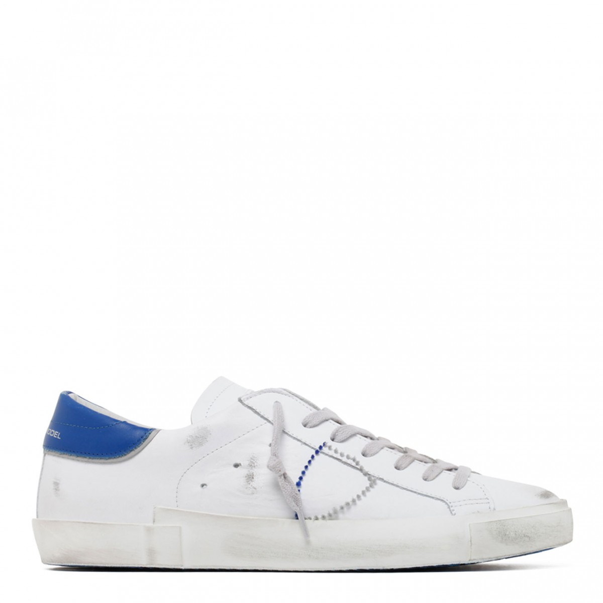 White and Blue Leather PRSX Veau Collier Low Top Sneakers| COLOGNESE 1882