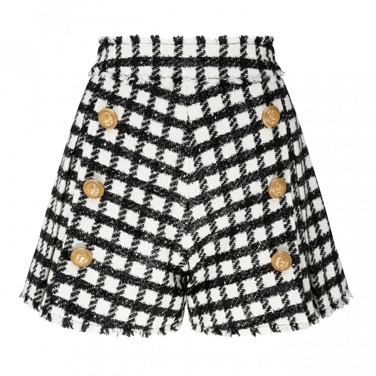 Black and White Virgin Wool Tweed Shorts