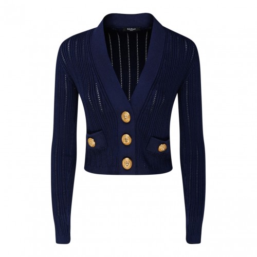 Navy Blue Cropped Cardigan