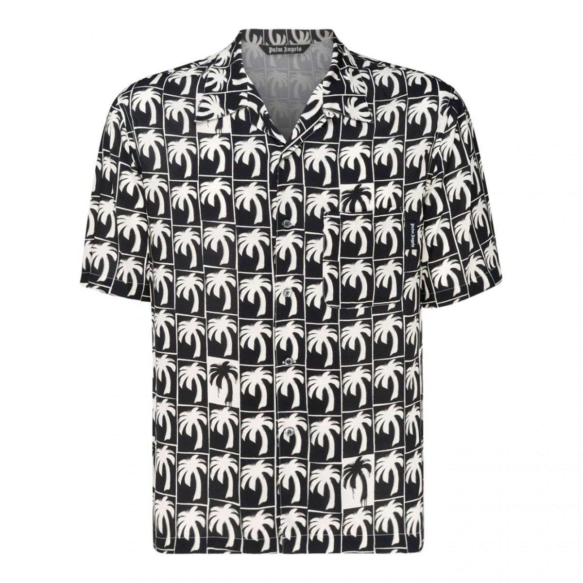 Black and White Graphic Print Bowling Shirt