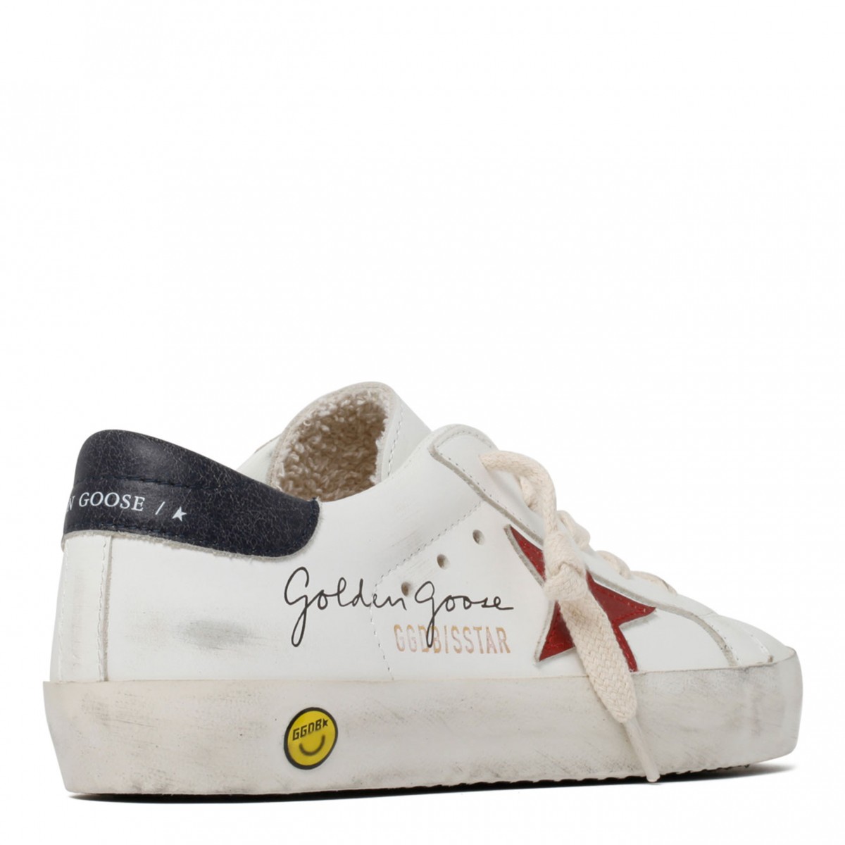 White, Red and Navy Blue Calf Leather Super Star Sneakers| COLOGNESE 1882