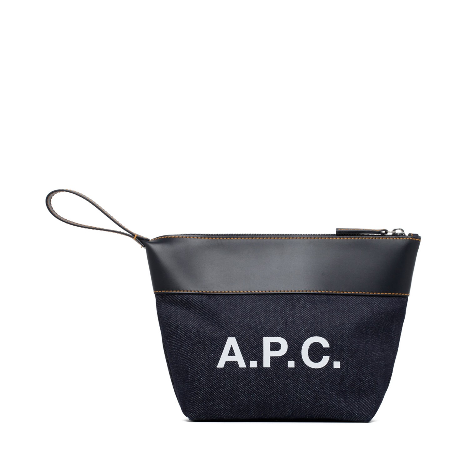 A.P.C. Dark Navy Leather and Cotton Logo Print Clutch Bag