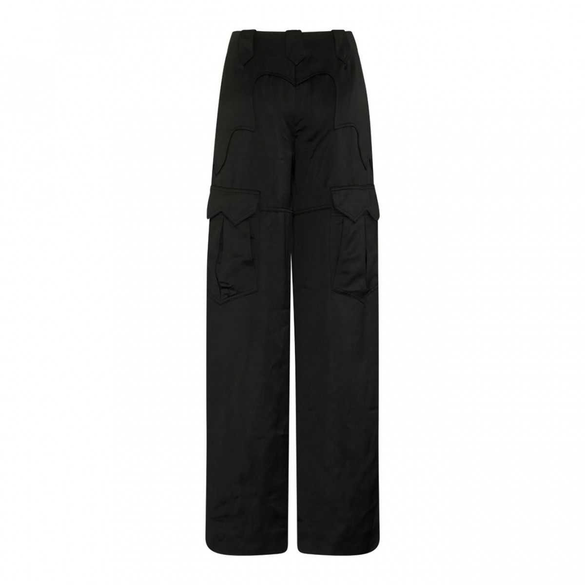 Black Satin Cargo Trousers