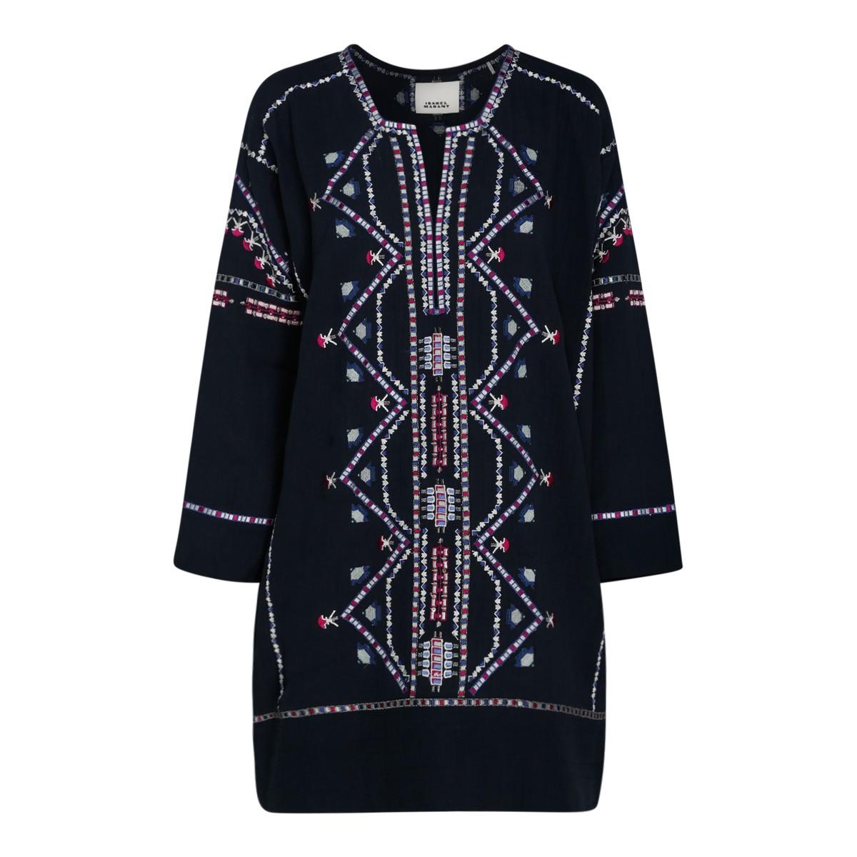 Faded Night and Multicolour Cotton Embroidered Design Minidress