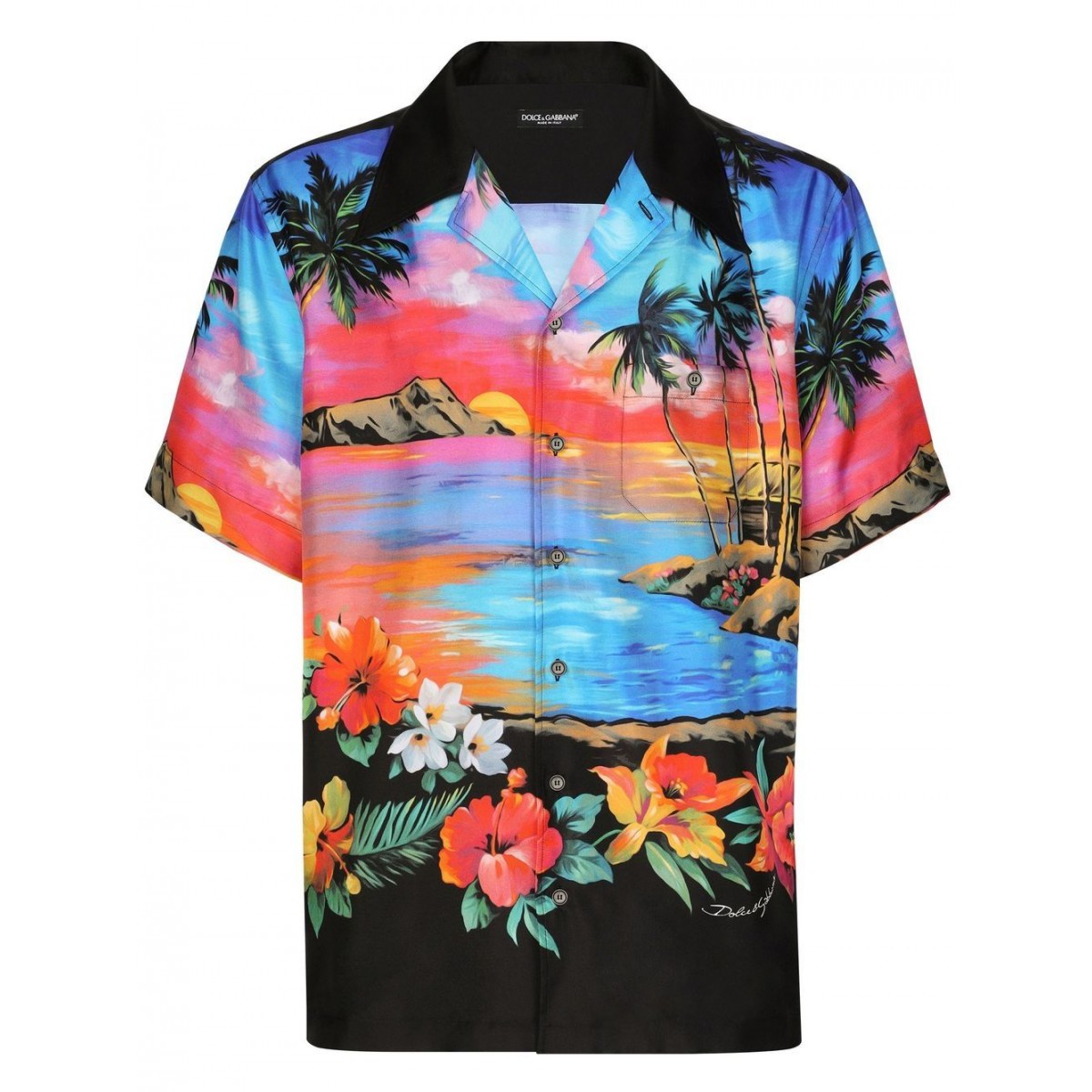 Dolce & Gabbana Hawaii Silk Graphic Print Short Sleeve Shirt