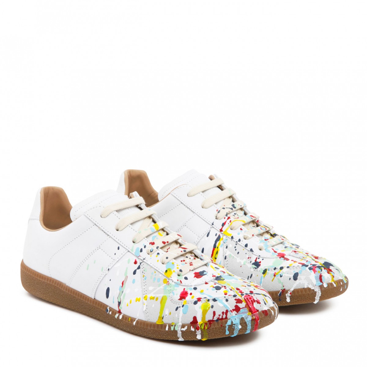 White and Multicolour Calf Leather Paint Splatter Sneakers| COLOGNESE 1882