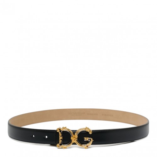 Black Leather Logo Buckle Belt