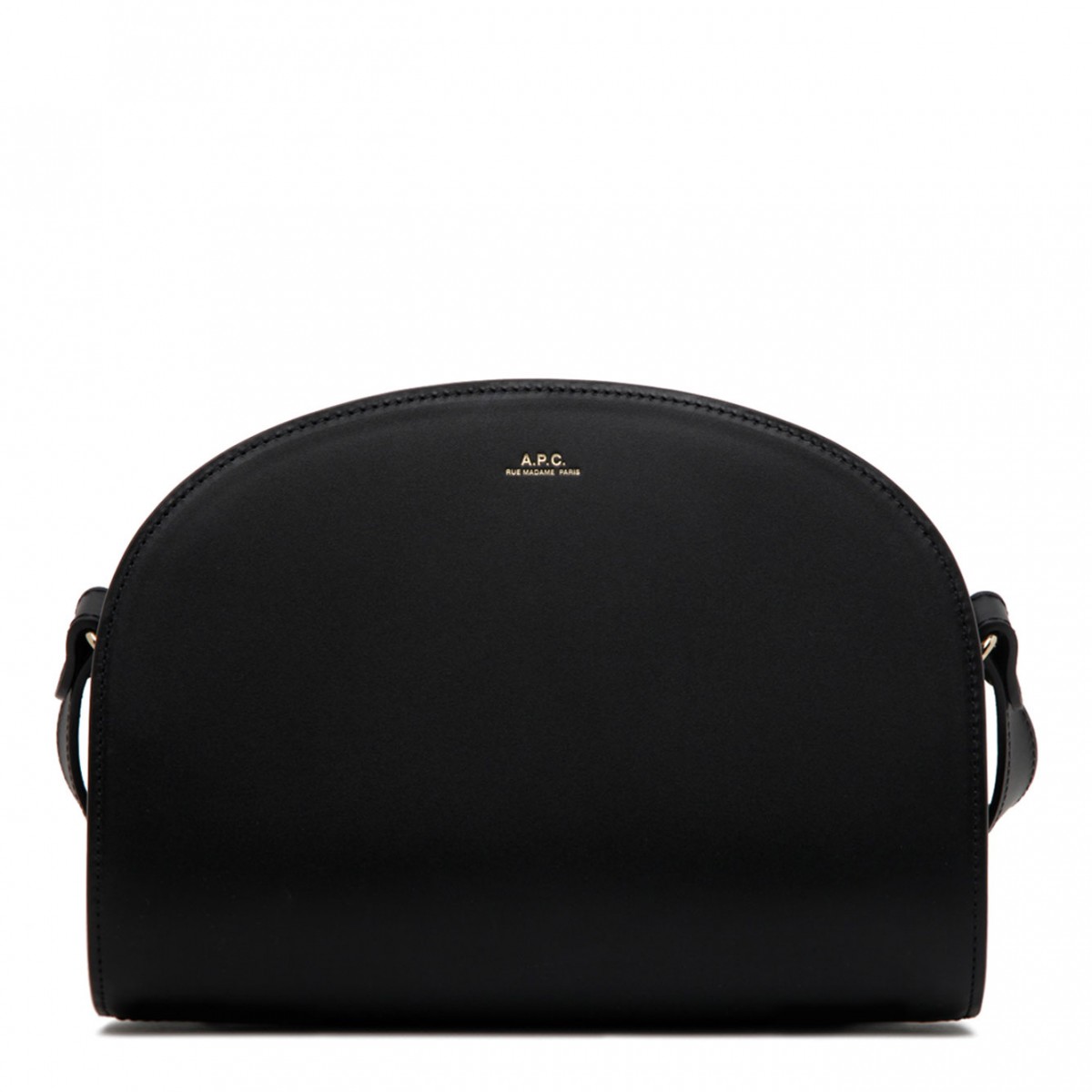 A.P.C. Black Calf Leather Demi Lune Crossbody Bag.