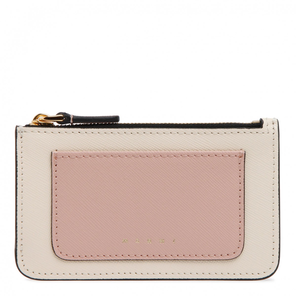 Marni Cream White, Beige and Light Pink Calf Leather Tonal Cardholder. 