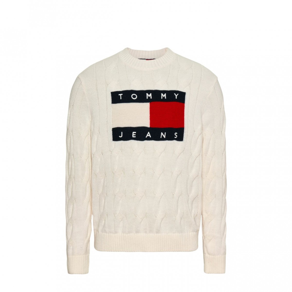 Ancient White TJ Relaxed Flag Cable Knit Sweater