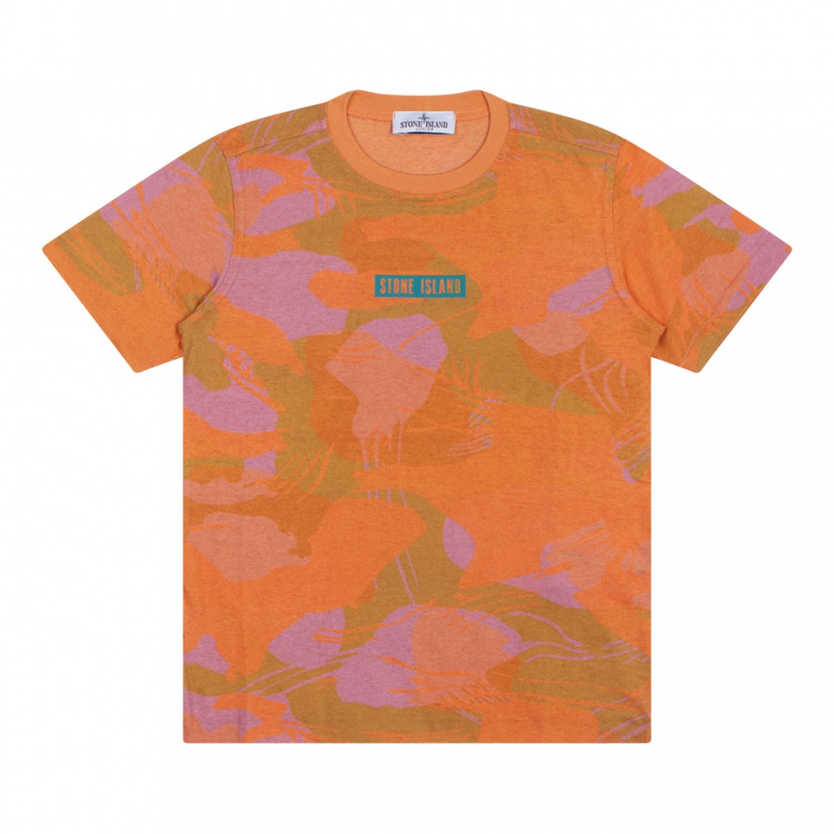 Orange Logo Print Camouflage T-shirt