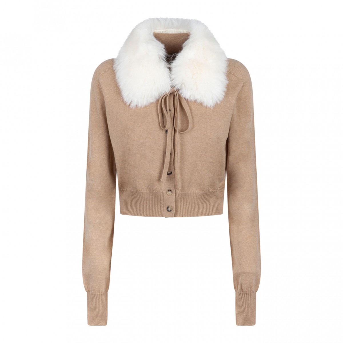 Beige Detachable Collar Cardigan