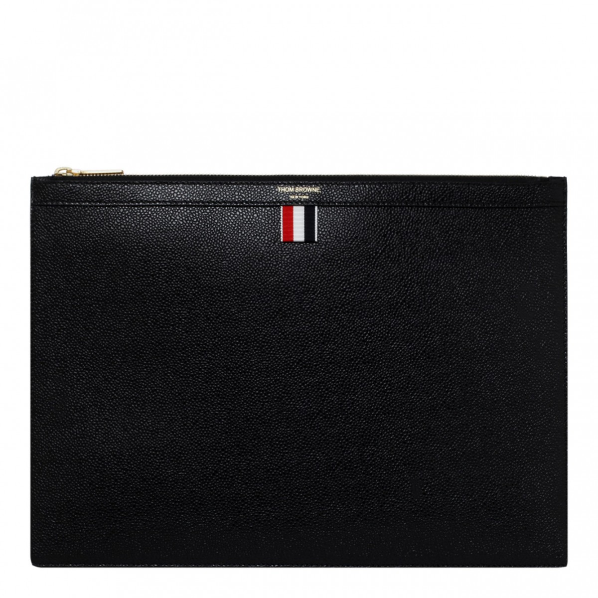 Thom Browne Black Leather Logo Stamp Document Holder