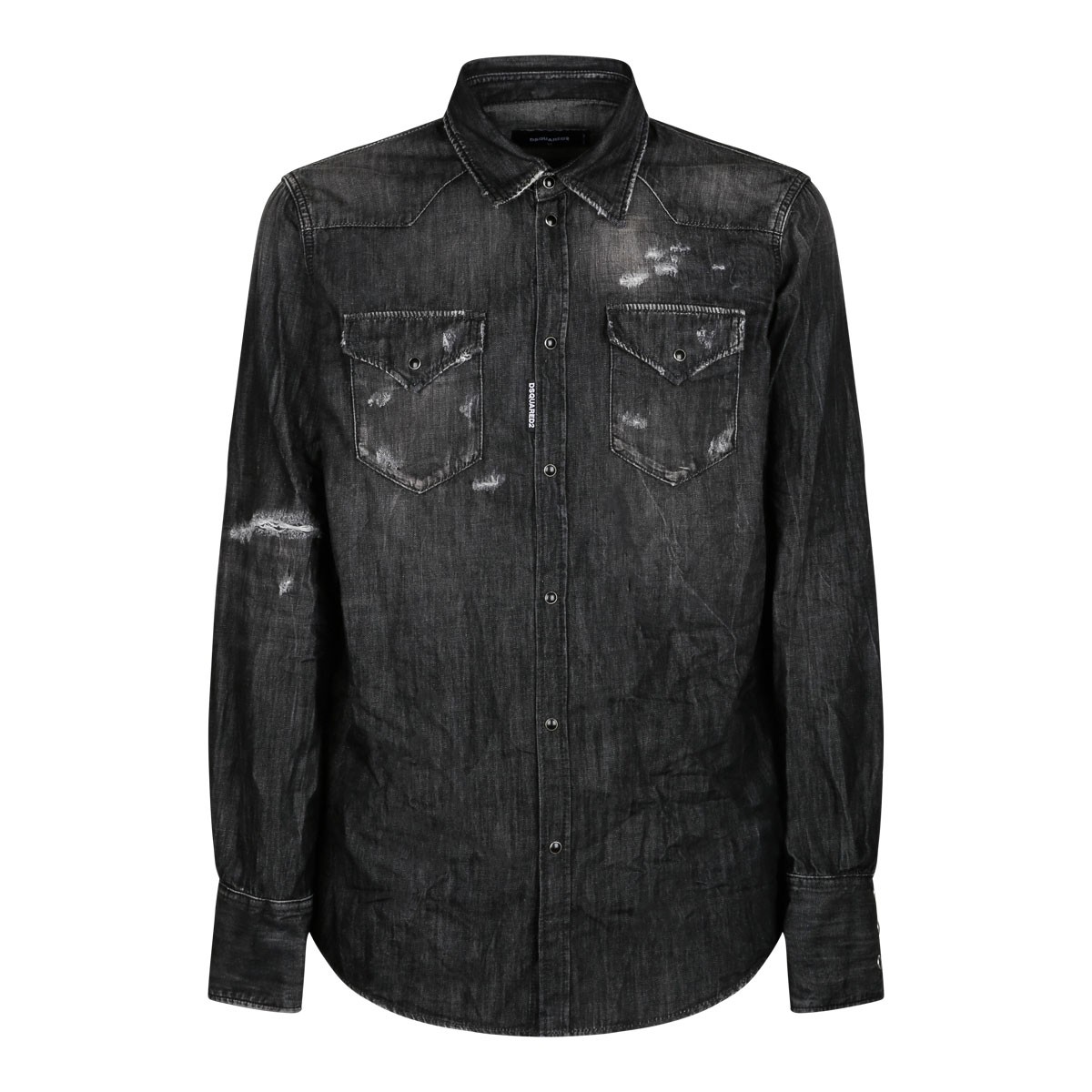 Black Distressed Denim Shirt