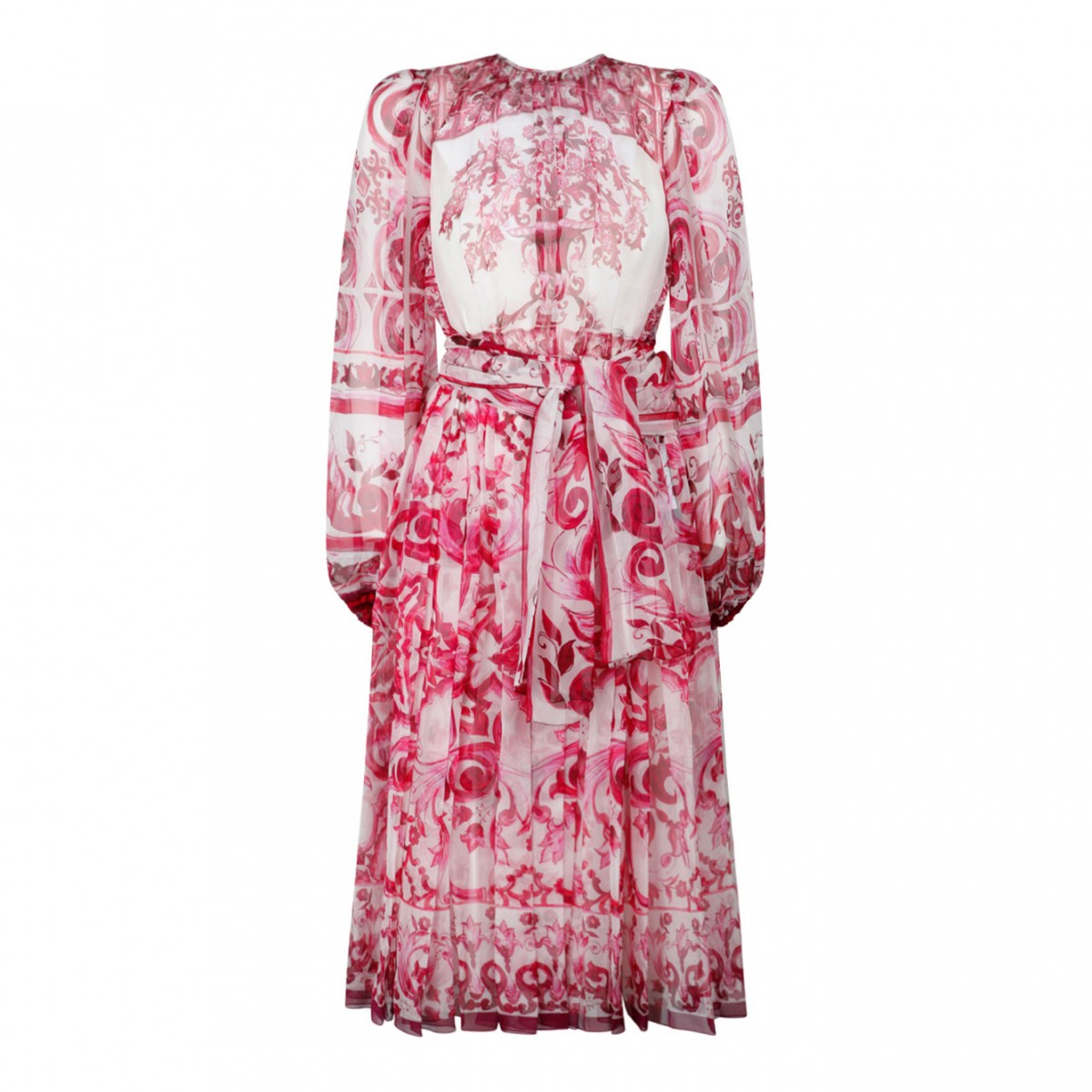 Fucsia Maiolica Print Chiffon Dress