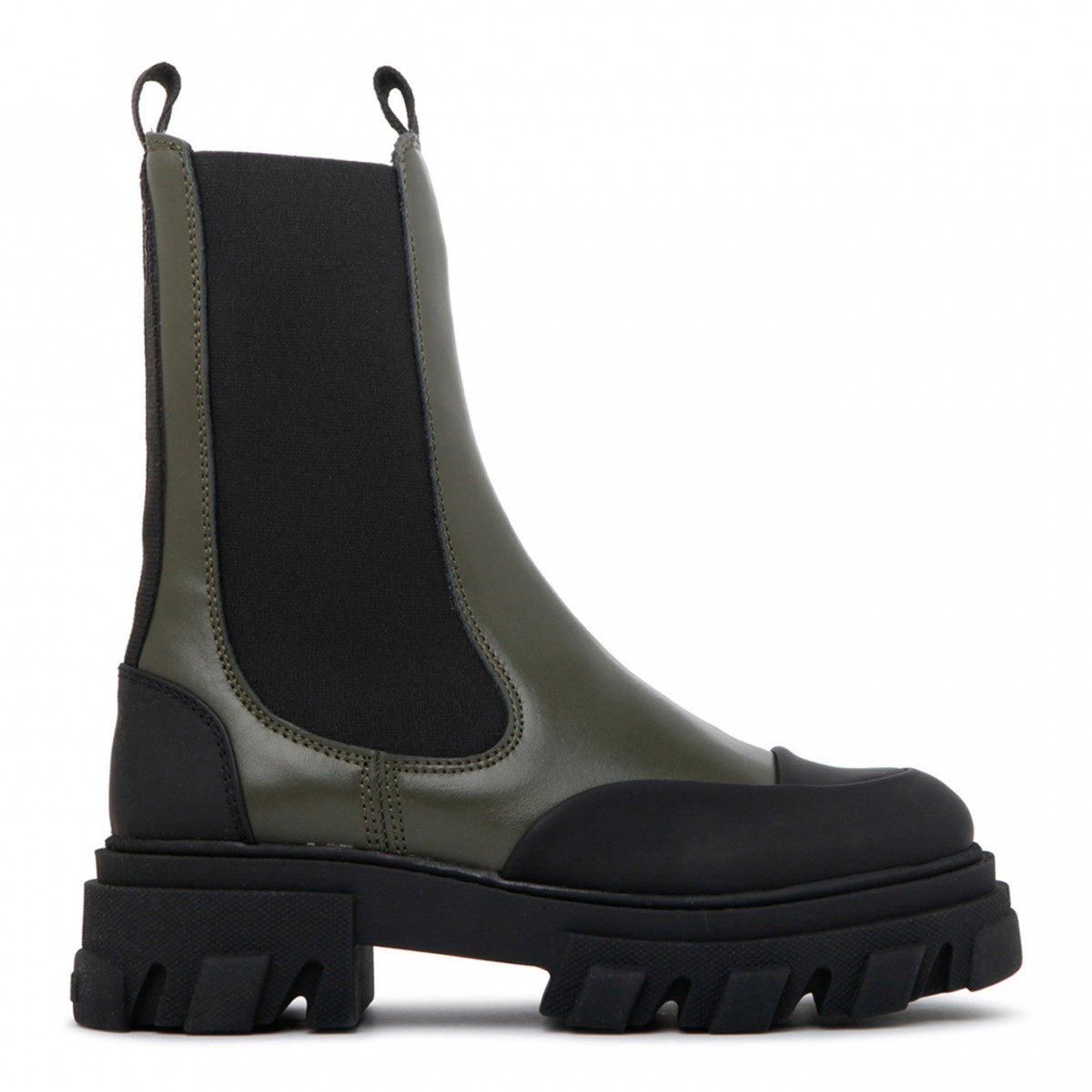 Khaki and Black Mid Chelsea Boots