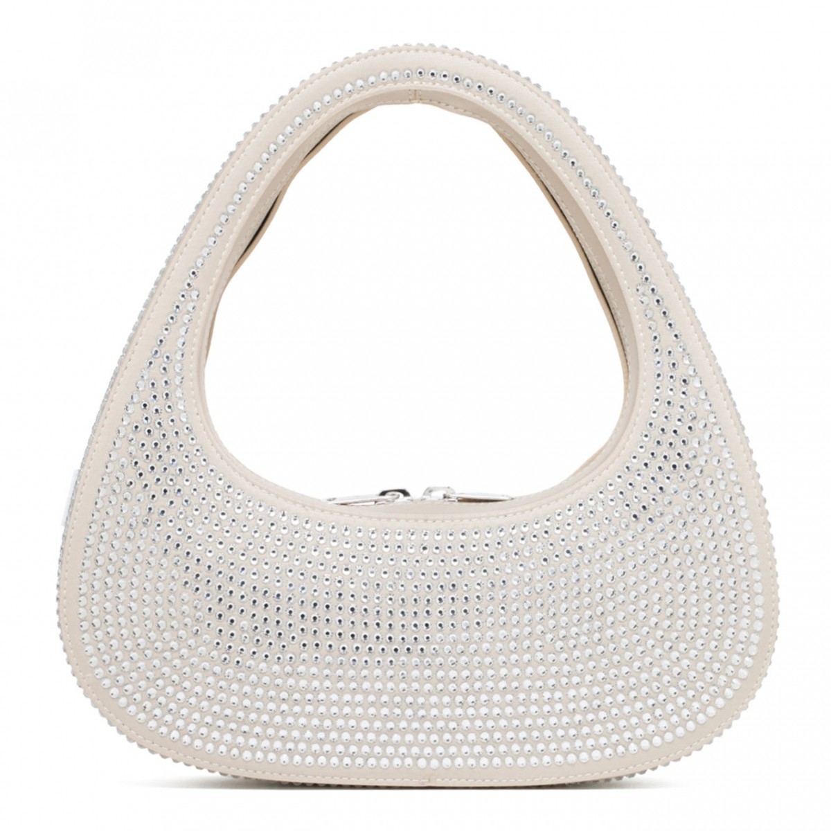 Beige Crystal Embellished Baguette Swipe Bag