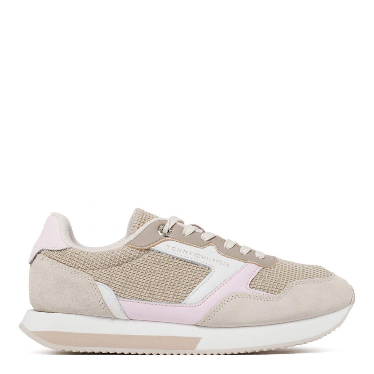 Light Beige and Pink Leather Running Sneakers