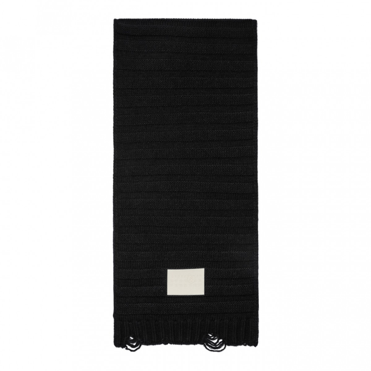 Black Ribbed Wool Scarf