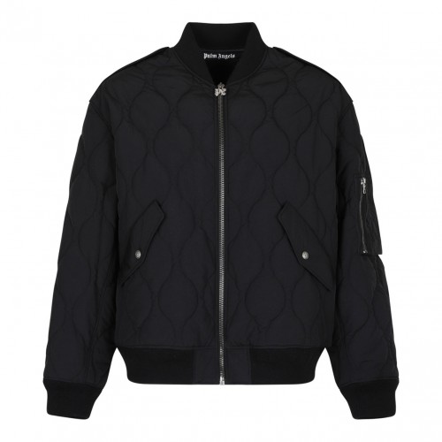 Black Quilted Bomber Jacket