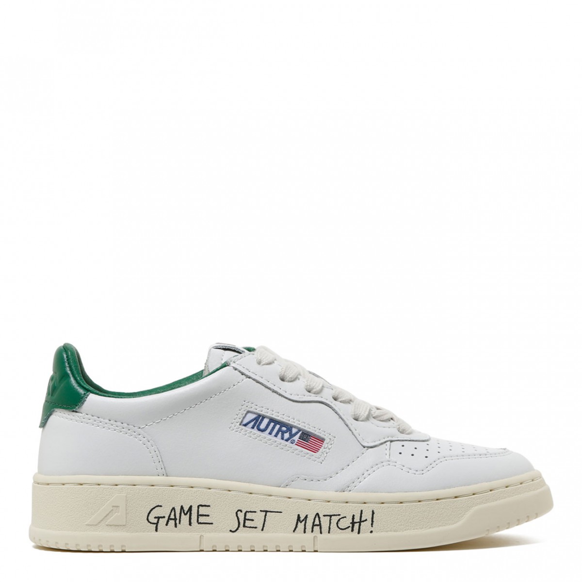 White and Green Medalist Low Sneakers