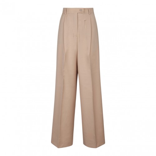 Beige Wide Leg Trousers