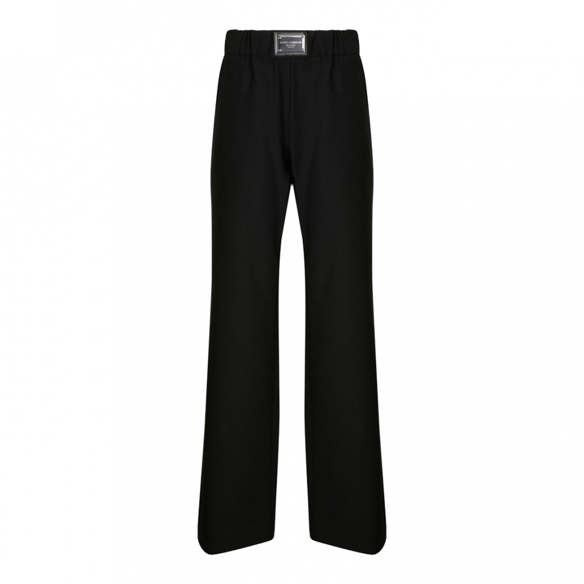 Black Wool Blend Flared Trousers