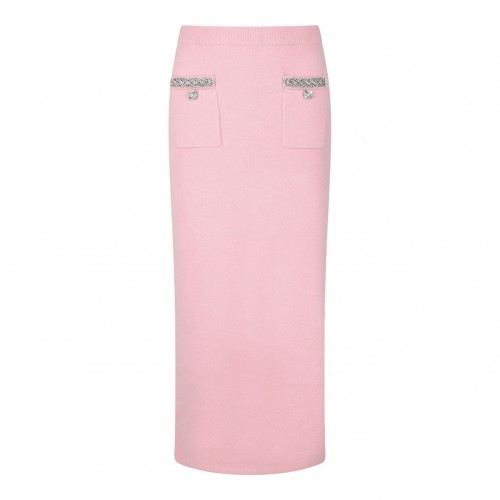 Pink Embellished Knit Midi...