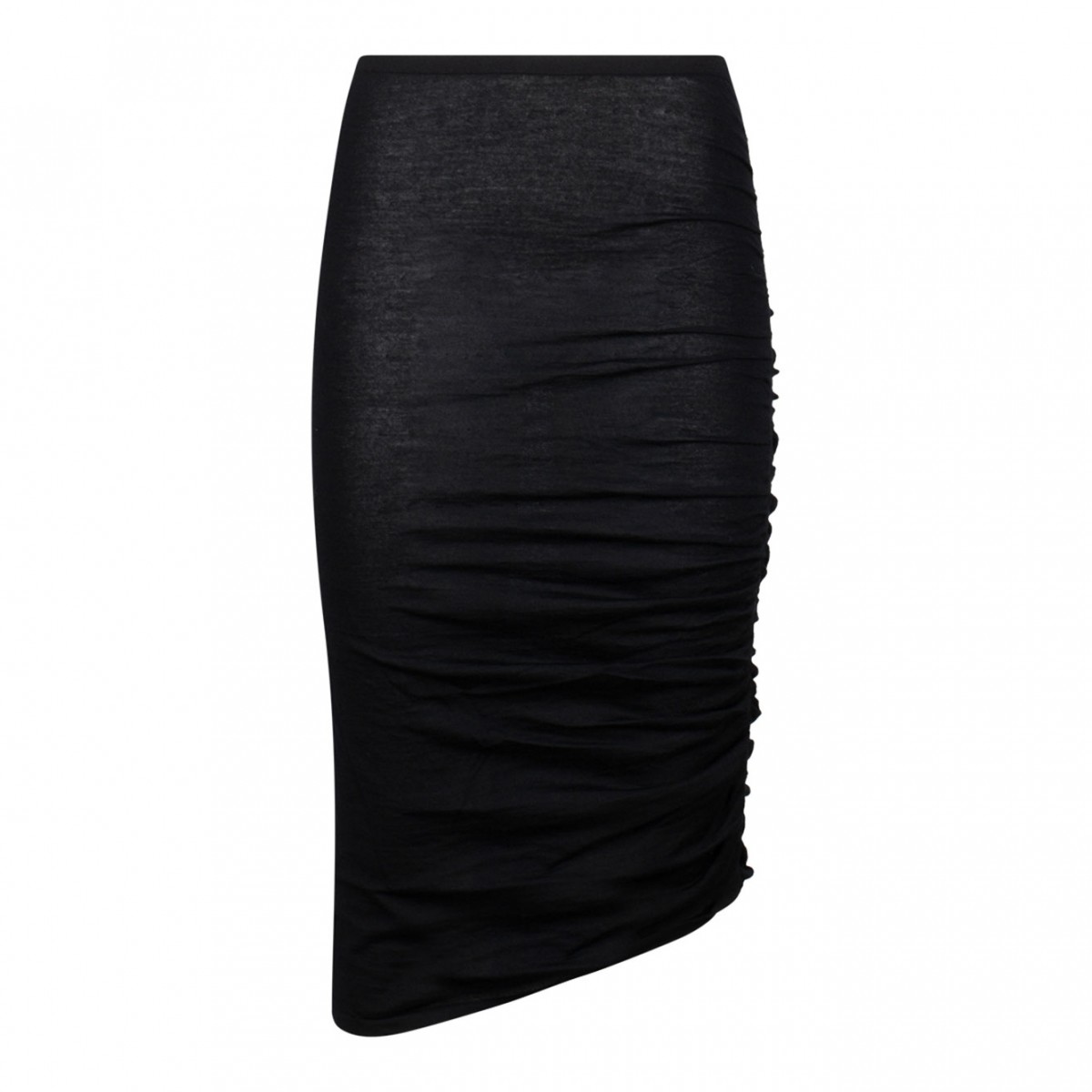 Black Ruched Midi Skirt