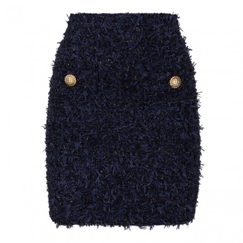 Dark Blue Tweed Mini Skirt